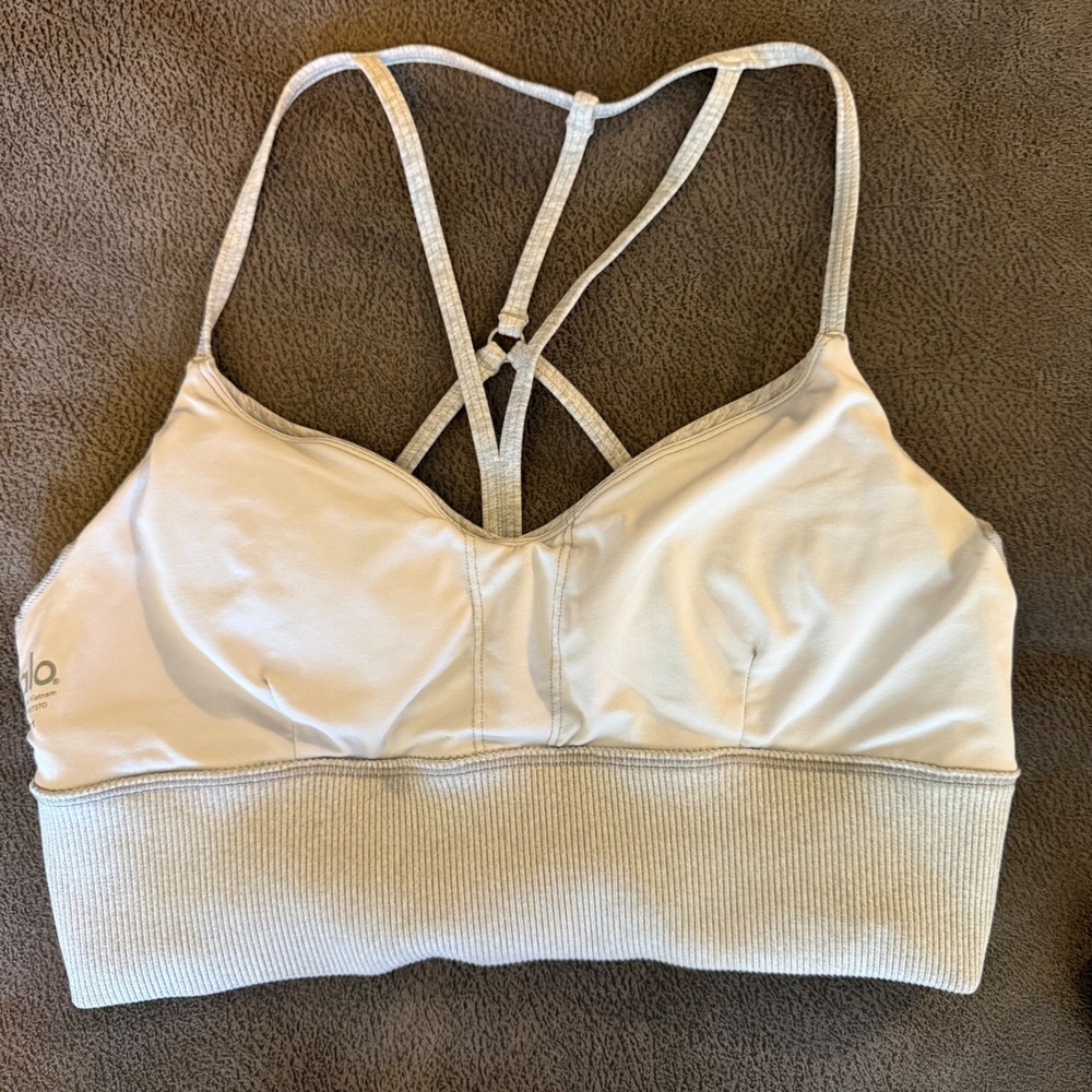 Alo Yoga Wild Thing Bra Dove Grey Heather Ribbed Strappy Sports Bra Medium - Picture 6 of 6